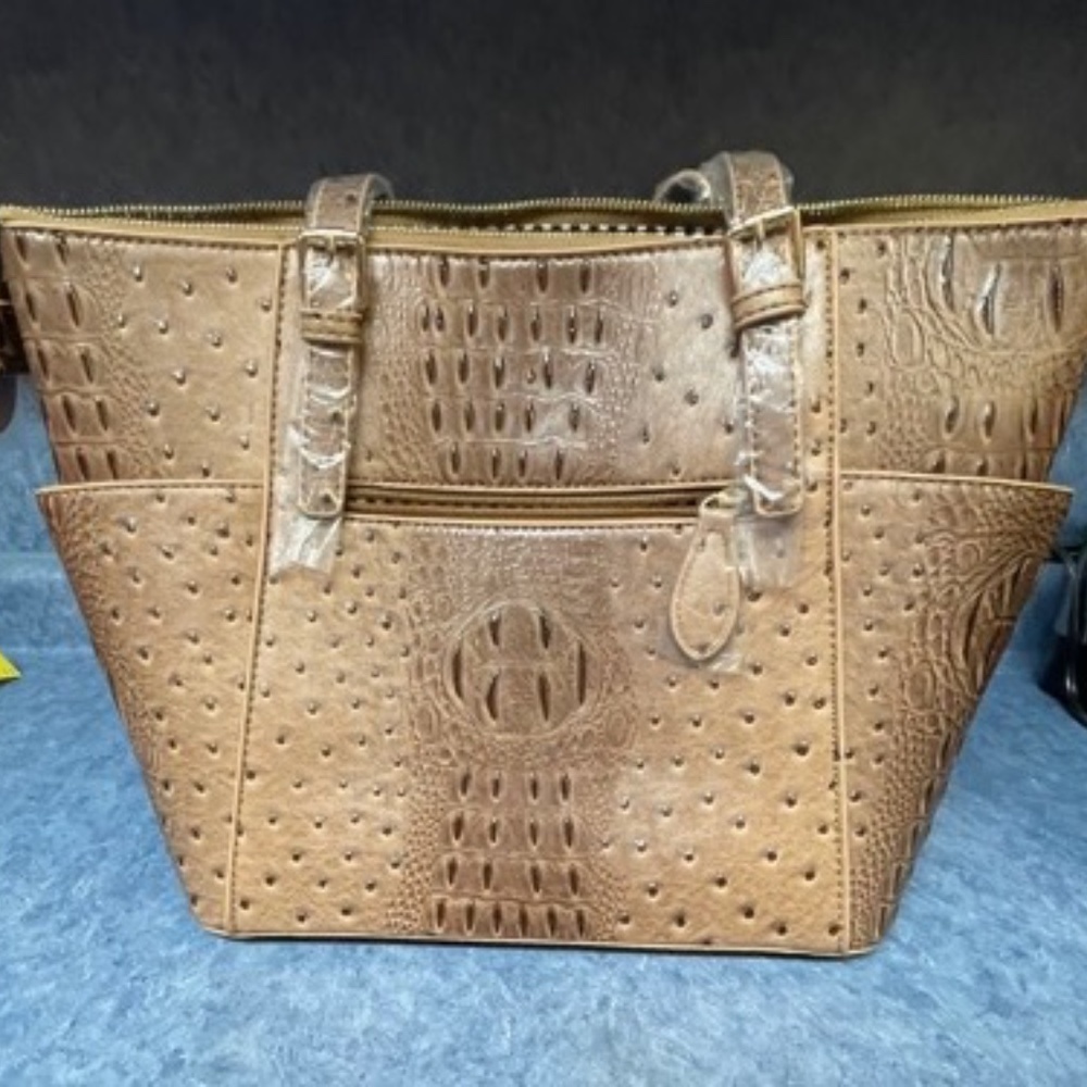 NEW Brown Faux Crocodile 2-Piece Purse Set